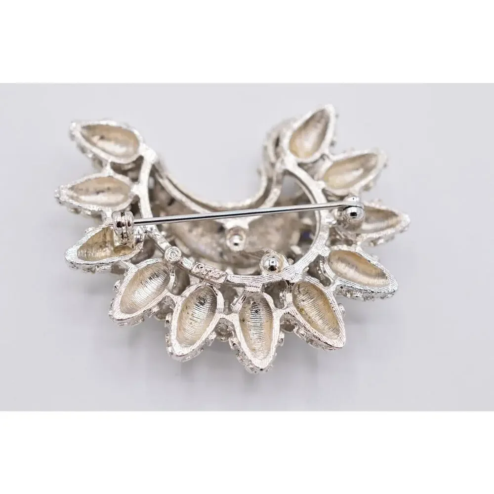 Coro Vintage Crystal Pin Brooch Red AB Brushed Silver Sparkling Signed 1940s 9B